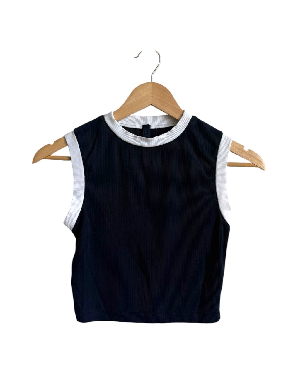 SKIMS Women's Ribbed Contrast Trim Cropped Tank Top Navy White XS